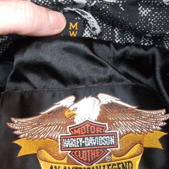 Harley-Davidson News Print Patterned Black & Gray Moto Jacket - Picture 10 of 16